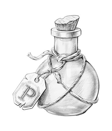 Hand drawn poison bottle of poison, magic bottle.のイラスト素材