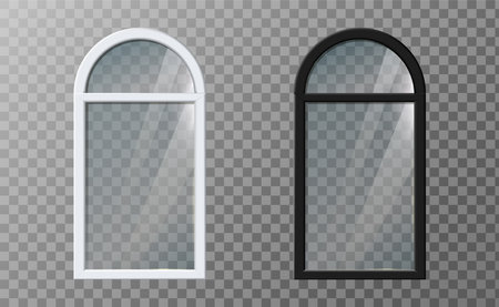 realistic vector icon illustration. Black and white narrow arch window frame.のイラスト素材