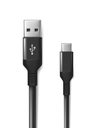 realistic vector icon. Black USB cabel. Isolated on white background.のイラスト素材