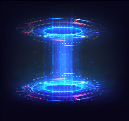 tech illustration. Abstract blue portal, teleport technology.のイラスト素材