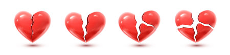 realistic vector icon set. Read heart cracked and broken. Isolated.のイラスト素材