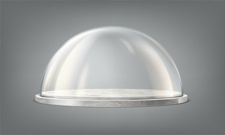 Glass dome on the marble tray. realistic vector icon. Transparent protective cover. Snow globe, souvenir or kitchen glassware.のイラスト素材
