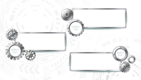 Infographic, team work, realistic vector icon illustration. Metal gear wheels on tech background.のイラスト素材