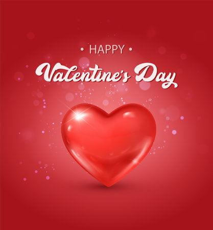 realistic vector Valentines banner. Romantic celebration banner, flyer, web, greeting card. Shiny red heart on red backgriund.のイラスト素材