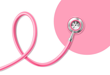 3d realistic icon. Breast cancer awareness concept. Medical stethoscope banner.のイラスト素材