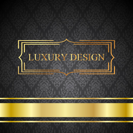 A luxury vintage vector card. Black background with beautiful ornaments and gold frame.のイラスト素材