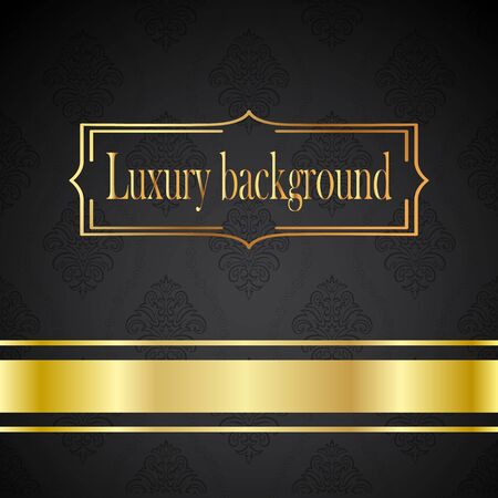 Luxury vintage vector card. Black background with beautiful ornaments and gold frame.のイラスト素材