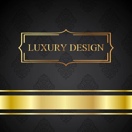 Luxury vintage vector card. Black background with beautiful ornaments and gold frame.のイラスト素材