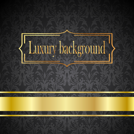 A luxury vintage vector card. Black background with beautiful ornaments and gold frame.のイラスト素材