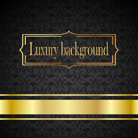 Luxury vintage vector card. Black background with beautiful ornaments and gold frame.のイラスト素材