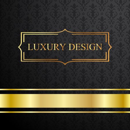 Luxury vintage vector card. Black background with beautiful ornaments and gold frame.のイラスト素材