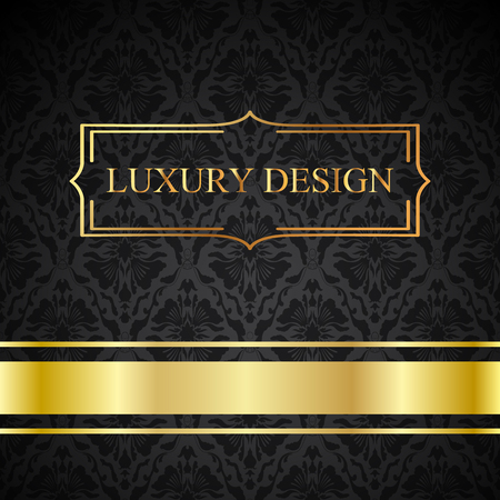 A luxury vintage vector card. Black background with beautiful ornaments and gold frame.のイラスト素材