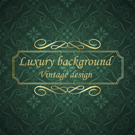 Luxury golden luxury green vintage card with golden frame. Template for design.のイラスト素材