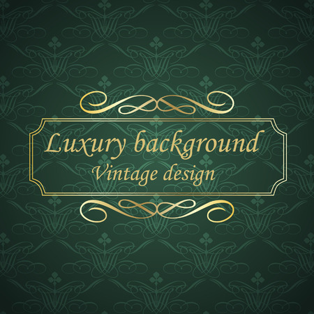 Luxury golden luxury green vintage card with golden frame. Template for design.のイラスト素材