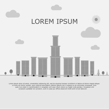 Grey city background with lorem ipsum text. Template for web designのイラスト素材
