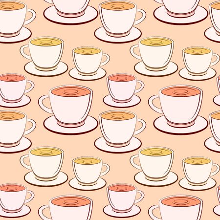 Seamless pattern with hand drawn sketchy tea or coffee cups.のイラスト素材