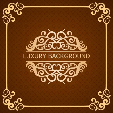 Invitation vintage card. Golden luxury background with frame. Template for designのイラスト素材
