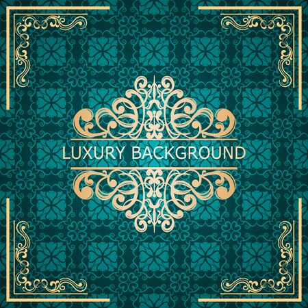 Invitation vintage card. Golden luxury background with frame. Template for designのイラスト素材