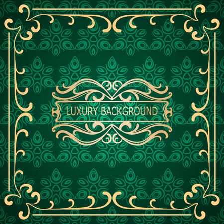 Invitation vintage card. Golden luxury background with frame. Template for designのイラスト素材