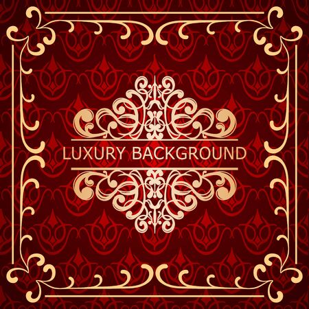 Invitation vintage card. Golden luxury background with frame. Template for designのイラスト素材
