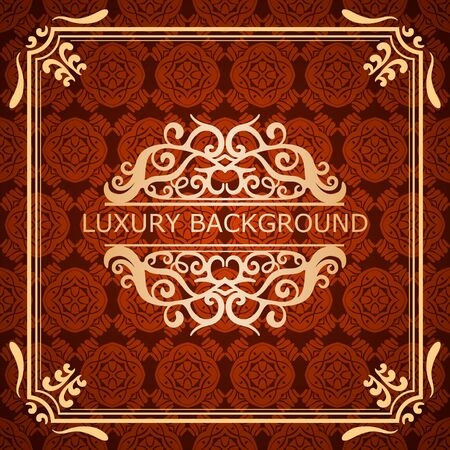 Invitation vintage card. Golden luxury background with frame. Template for designのイラスト素材