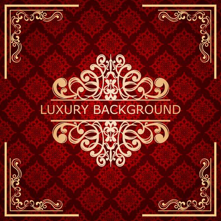 Invitation vintage card. Golden luxury background with frame. Template for designのイラスト素材