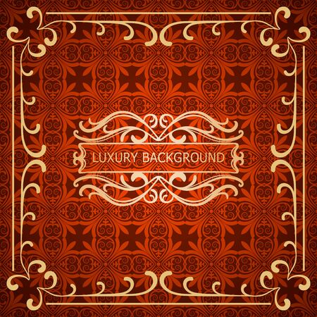 Invitation vintage card. Golden luxury background with frame. Template for designのイラスト素材