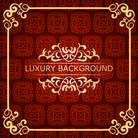 Invitation vintage card. Golden luxury background with frame. Template for designのイラスト素材