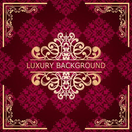 Invitation vintage card. Golden luxury background with frame. Template for designのイラスト素材