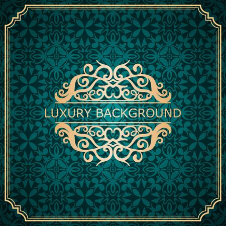 Invitation vintage card. Golden luxury background with frame. Template for designのイラスト素材