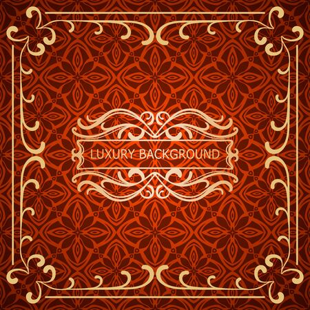 Invitation vintage card. Golden luxury background with frame. Template for designのイラスト素材