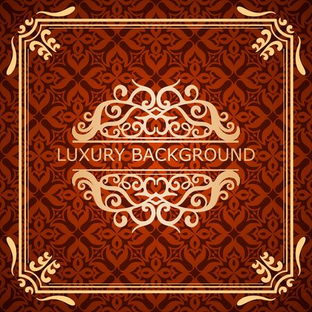 Invitation vintage card. Golden luxury background with frame. Template for designのイラスト素材