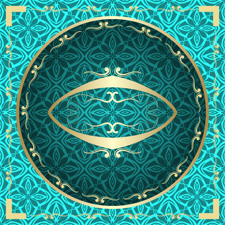 Ornamental colored luxury background with golden frame. Template for designのイラスト素材