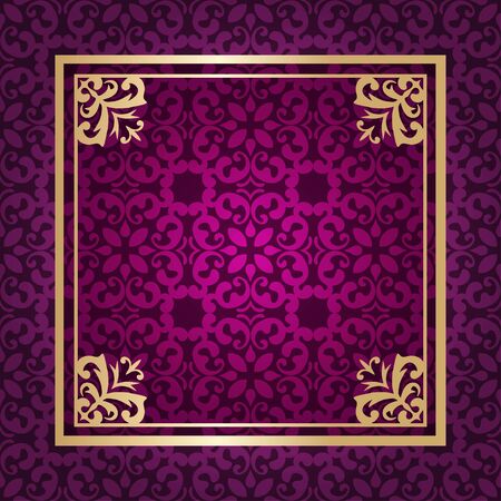 Vintage golden frame on colored ornamental luxury backgroundのイラスト素材