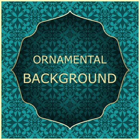 A luxury vintage vector card. Color background with beautiful ornaments and golden screen frame.のイラスト素材