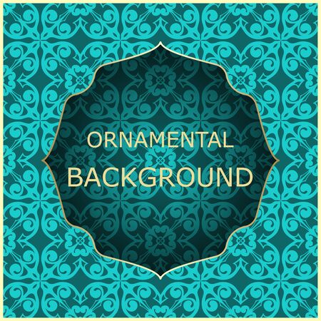 A luxury vintage vector card. Color background with beautiful ornaments and golden screen frame.のイラスト素材