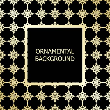 Golden background with vintage ornament. Template for design. Vector illustration.のイラスト素材