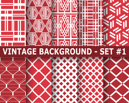 Set of ten ornamental seamless pattern in retro style. Template for designのイラスト素材