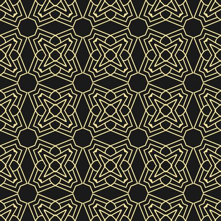 Seamless floral geometrical wallpaper. Black and golden, orange, yellow pattern, vector. Template for designのイラスト素材