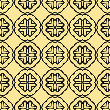 Seamless floral geometrical wallpaper. Black and golden, orange, yellow pattern, vector. Template for designのイラスト素材