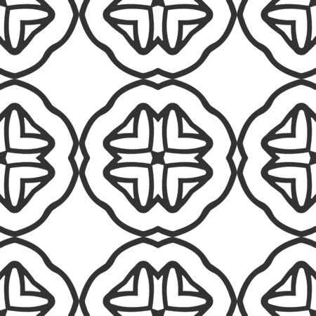 Seamless floral geometrical wallpaper. Black and white pattern, vector. Template for designのイラスト素材