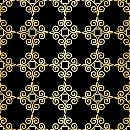 Ornamental wallpaper, vector luxury background. Vintage floral pattern on black with golden gradient.のイラスト素材