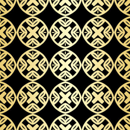 Ornamental wallpaper, vector luxury background. Vintage floral pattern on black with golden gradient.のイラスト素材
