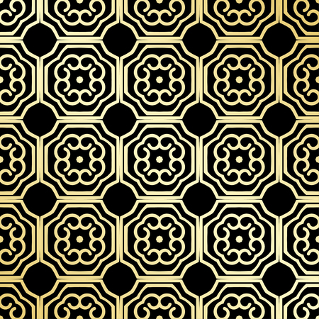 Ornamental wallpaper, vector luxury background. Vintage floral pattern on black with golden gradient.のイラスト素材
