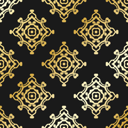 Ornamental wallpaper, vector luxury background. Vintage pattern on black with golden gradient.のイラスト素材