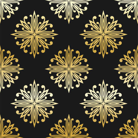 Ornamental wallpaper, vector luxury background. Vintage pattern on black with golden gradient.のイラスト素材