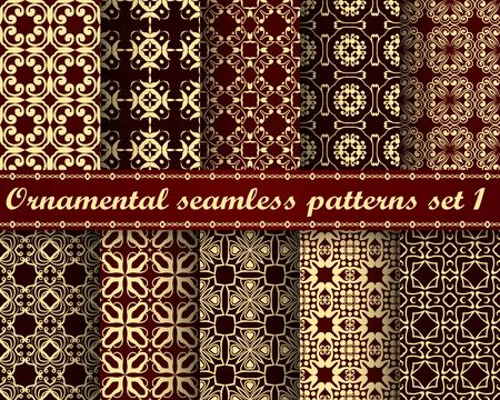 Set of ten seamless repeating ornamental vintage patterns. Template for design of wrapping paper, packaging, fabric, textile, wallpaper, tile, oilcloth and other.のイラスト素材