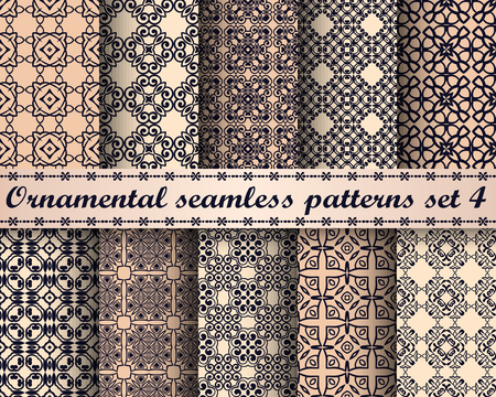 Set of ten seamless repeating ornamental vintage patterns. Template for design of wrapping paper, packaging, fabric, textile, wallpaper, tile, oilcloth and other.のイラスト素材