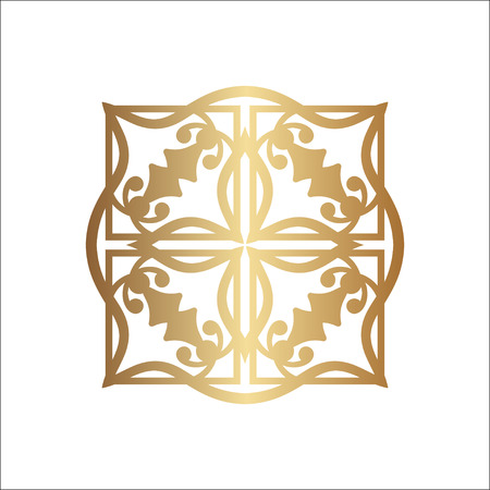Luxury ornamental logotype. Gold logo, flower geometrical stylize . Simple geometric sign.のイラスト素材