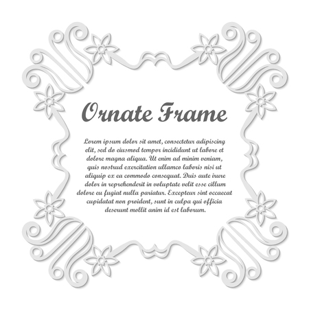 Vector decorative element for design. Frame template with place for text. Fine floral border. Lace decor. Elegant art for birthday and greeting card, wedding invitation.のイラスト素材